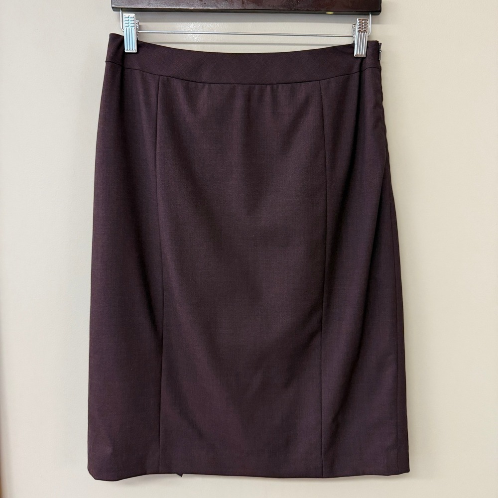 Lafayette 148 Womens Pencil Skirt Wool Size 6 Plum Executive Corporate Side Zip